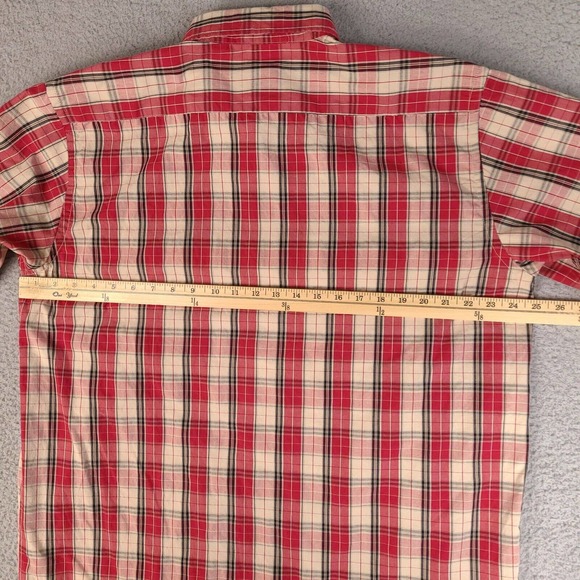 Kani Gold Shirt Mens XL Red Plaid Button Down Short Sleeve Patches Fitted - Picture 12 of 15